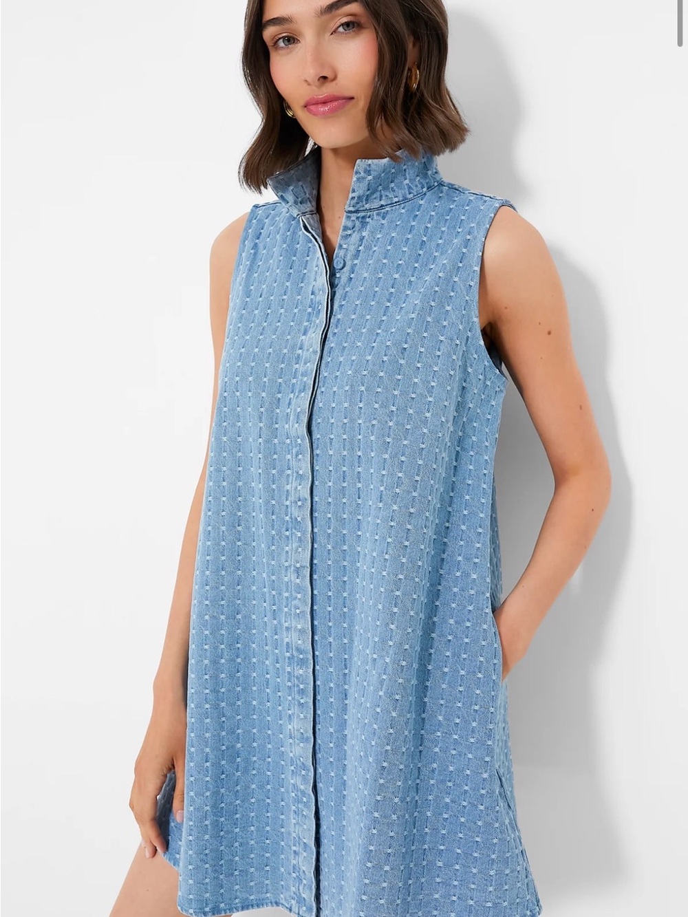 New Tuckernut Sleeveless Wash Denim Dot Sleeveless Dress